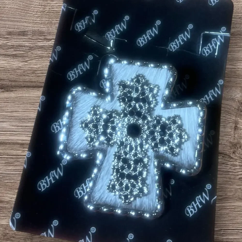 Set of 2 Western Cross Necklaces Cow Hair with Crystal/Stones NWT